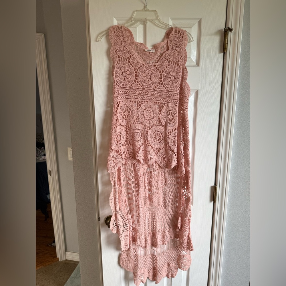 Adora Pink Lace Hi-Low Top